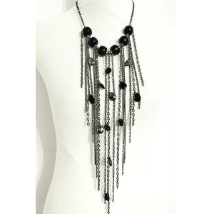 NEW Gunmetal Curtain Teardrop Statement Necklace